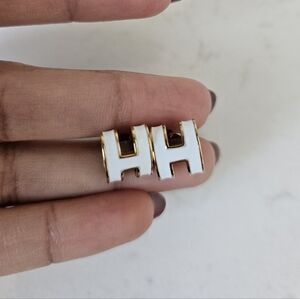 White and Gold H Earrings